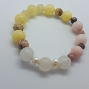 Moonstone bracelet, amber,pearls, jade